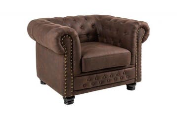 Chesterfield fauteuil 110cm vintage bruin met knoopstiksel, Ophalen of Verzenden, Nieuw