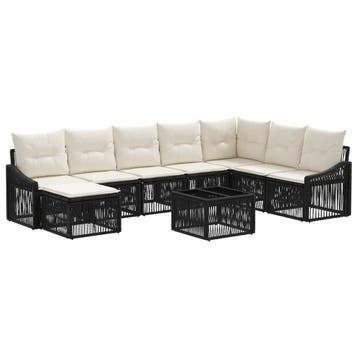vidaXL Tuinbankenset 9 pcs Zwart poly rattan, Verzenden, Nieuw, Meer dan 8 zitplaatsen
