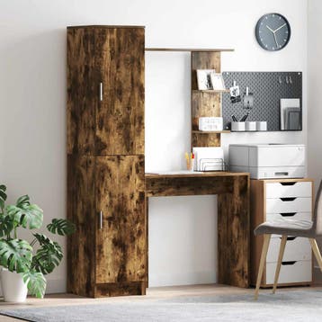 vidaXL Bureau met plank met opslag met de deur 2 st Gerookt, Verzenden, Nieuw