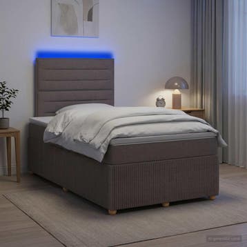 vidaXL LED Boxspring Bed met Matras Taupe 120 x 190 cm Stof, Verzenden, Nieuw, Twijfelaar, Stof