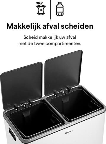 2dekans | Afvalscheidingsprullenbak 2 vakken Crème Wit – 60, Ophalen of Verzenden, Zo goed als nieuw