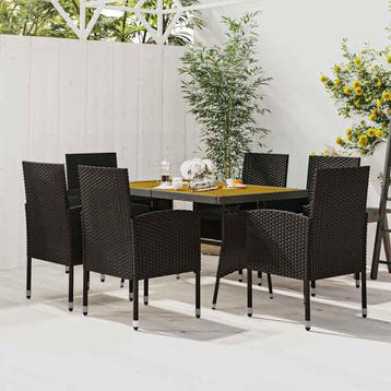 vidaXL 7-delige Tuinset poly rattan zwart, Verzenden, Nieuw, 6 zitplaatsen, Tuinset