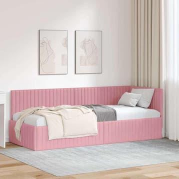 vidaXL Hoekbedframe Roze 80 x 200 cm Fluweel, Verzenden, Nieuw, Eenpersoons, Stof