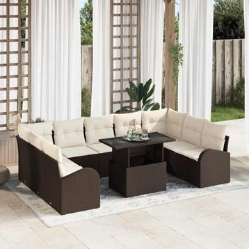 vidaXL Tuin Sofa Set 10 st Bruin Poly riet, Verzenden, Nieuw, Rotan, Meer dan 8 zitplaatsen