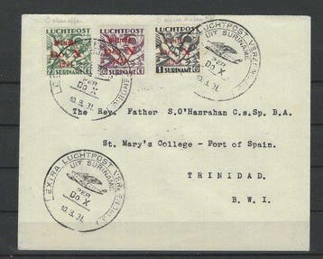 Suriname 1931 - Luchpost Vlucht Do-X brief naar Trinidad -, Gestempeld