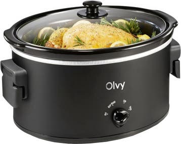 Slowcooker met Timer - 6L - Glazen deksel - Zwart - Olvy, Verzenden, Zo goed als nieuw