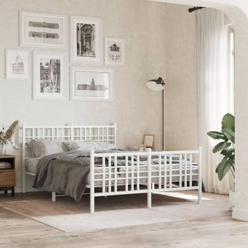 vidaXL Bedframe met hoofd- en voeteneinde metaal wit 120x200, Verzenden, Wit, Nieuw, Twijfelaar