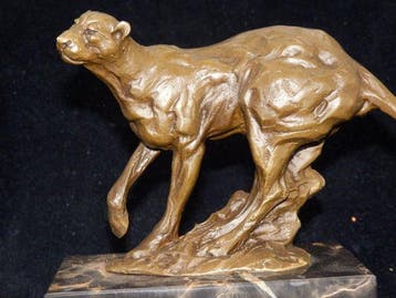 sculptuur, Grote bronzen Art Deco Jaguar - 18 cm - Brons,
