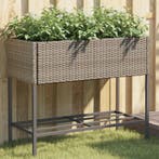 vidaXL Plantenbak met schap poly rattan grijs, Tuin en Terras, Verzenden, Nieuw