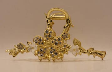 Haarklem gouden bloem met zilveren strass steentjes, Verzenden, Nieuw, Haarspeld