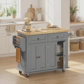 Grijze Keuken Eiland met Wielen - Keukenwagen met Opbergruim, Huis en Inrichting, Verzenden, Nieuw