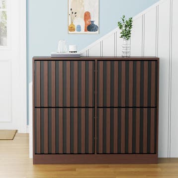 UEV Schoenenkast met 4 kleppen hout, schoenenrek smal (bruin, Verzenden, Zo goed als nieuw