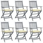 vidaXL Tuinstoelen 6 st inklapbaar met kussens massief, Verzenden, Nieuw, Hout