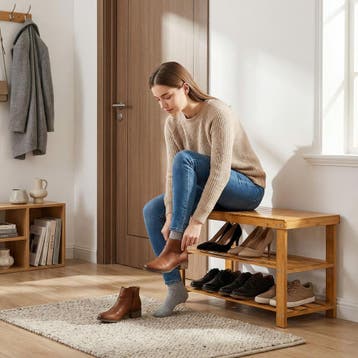 Bamboe schoenenbank met 2 niveaus en bank 70x28x45,5cm, Verzenden, Nieuw