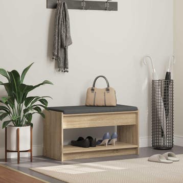 vidaXL Halbank met kussen met plank Sonoma Eiken 83 x 38 x, Verzenden, Nieuw