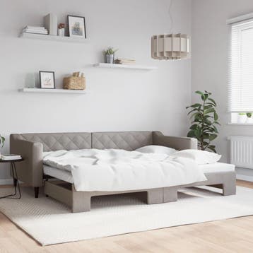 vidaXL Slaapbank met onderschuifbed 90x200 cm stof taupe, 90 cm, Eenpersoons, Verzenden, Nieuw