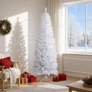 vidaXL Kunstmatige slanke kerstboom 180 cm PVC en staal Wit, Diversen, Verzenden, Nieuw