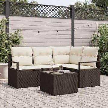 vidaXL Bankstel 5 st Bruin en Crème poly rattan, Verzenden, Nieuw, 5 zitplaatsen