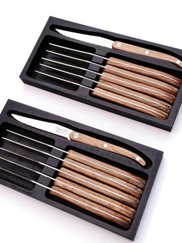 Laguiole - 12x Steak Knives - Oak wood - style de -
