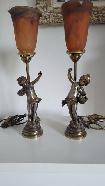 Muller Frères - Moreau - Bureaulamp - Brons, Glas - Paar