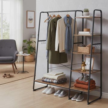Stijlvolle Kledingrek met 6 Haken en Opbergplanken - 120x45x, Verzenden, Nieuw
