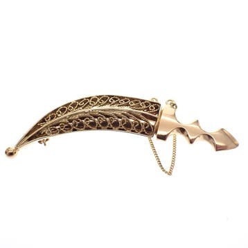 Gouden broche van een Arabische dolk; Filigrain, Ophalen of Verzenden, Gebruikt, Overige kleuren, Goud