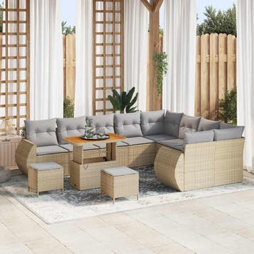 vidaXL Tuin Sofa Set 12 st 12-Aantal zitplaatsen Beige en, Verzenden, Nieuw, Rotan, 2 zitplaatsen