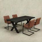 Mangohouten Eettafel Rechthoek Cedric 300x100 cm (6cm) Zwart, Verzenden, Nieuw, Industriële meubels, Rechthoekig