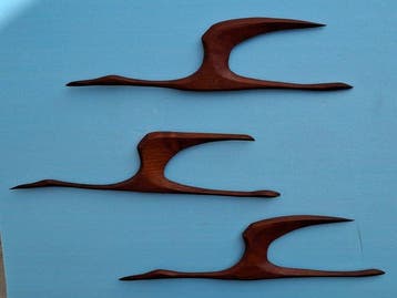 Wanddecoratie - Denemarken - Drie Kraanvogels teakhout