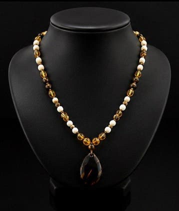 Elegante grote tijgeroogkralenketting met hanger -