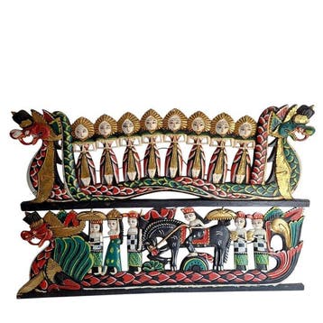 Paneel (2) - Melasti-processie, Naga-draken - Hout -
