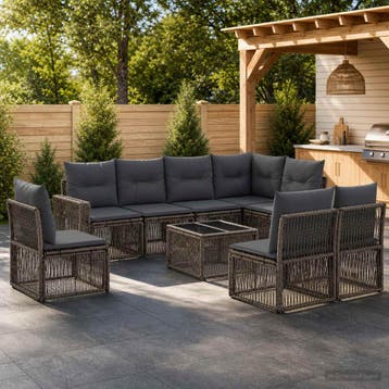 vidaXL Tuinbankenset 9 st Grijs en Donkergrijs poly rattan, Tuin en Terras, Verzenden, Nieuw, Meer dan 8 zitplaatsen