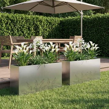 vidaXL Plantenbak 2 st zilver 100 x 30 x 49 cm, Verzenden, Minder dan 60 cm, Nieuw, Metaal