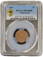 Koningin Wilhelmina 1 cent 1897 MS64RB PCGS, Postzegels en Munten, Munten | Nederland, Verzenden, Koningin Wilhelmina, 1 cent