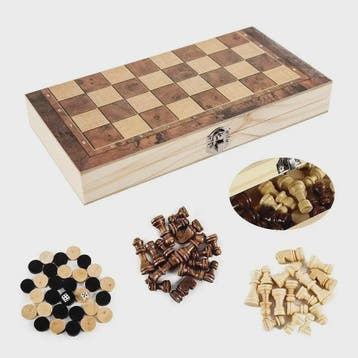 3-in-1 Houten Schaken, Dammen en Backgammon Spel - Draagbaar, Hobby en Vrije tijd, Verzenden, Nieuw