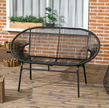 Polyrotan Tuinbank 2-Zits Zwart – 260 kg, Verzenden, Nieuw