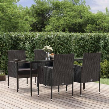 vidaXL 5-delige Tuinset met kussens poly rattan zwart, Verzenden, Nieuw, 4 zitplaatsen, Tuinset