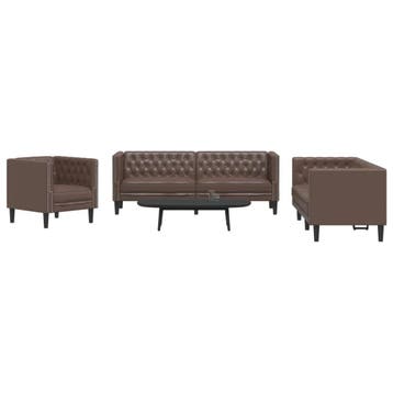 vidaXL 3-delige Loungeset Chesterfield-stijl kunstleer bruin, Verzenden, Nieuw, Vierpersoons of meer, Leer