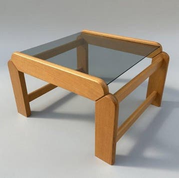 Salontafel - Tafel van eikenhout met gerookt glas uit de