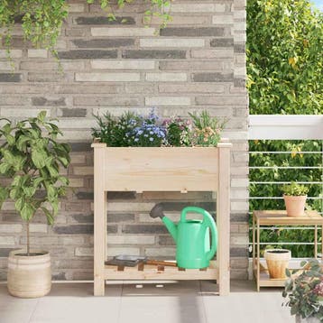 vidaXL Tuin Bloempot Beige 71 x 37 x 76,5 cm Massief, Verzenden, Nieuw, Hout, Minder dan 60 cm