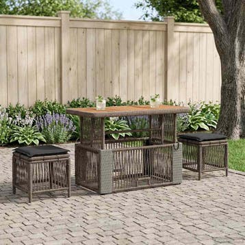 vidaXL Tuin eettafelset 4 st Grijs en Donkergrijs poly, Verzenden, Nieuw, Rotan, 4 zitplaatsen