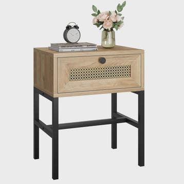 Nachtkastje Rotan Hout met Lade - Boho Bijzettafel met Metal, Verzenden, Nieuw