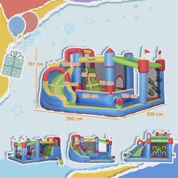 Outsunny Opblaasbaar Kasteel met Zwembad - 390x300x197 cm -