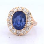 Ring - 18 karaat Geel goud - 9.15ct. tw. Saffier - Diamant, Sieraden, Tassen en Uiterlijk, Ringen, Nieuw