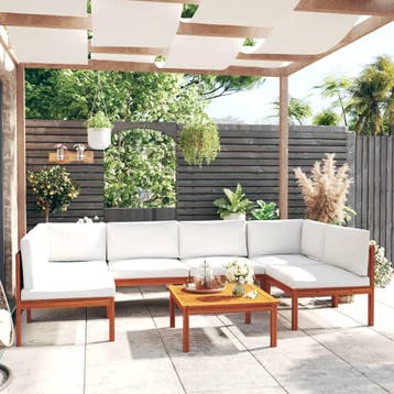vidaXL 7-delige tuinloungeset met kussens crèmekleurig, Verzenden, Nieuw, Hardhout, Loungeset