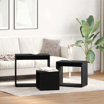 vidaXL Nesttafel 3 st Zwart Eiken 55 x 30 x 50 cm Bewerkt, Huis en Inrichting, Verzenden, Nieuw, Hout