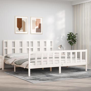 vidaXL Bedframe met hoofdbord massief hout wit 180x200 cm, Huis en Inrichting, Eenpersoons, Verzenden, Wit, Nieuw