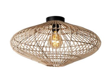Lucide MAGALI - Plafonnière - Ø 56 cm - 1xE27 - Rotan, Verzenden, Nieuw