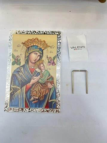 Icoon - gelamineerd in zilver en hout - Sint Maria en Jezus, Antiek en Kunst