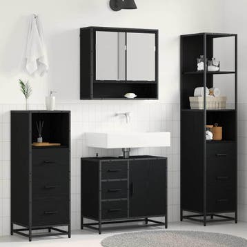vidaXL Badkamermeubelset 4 st Zwart Eiken 65 x 33 x 60 cm, Verzenden, Nieuw, Overige typen